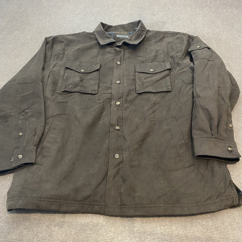 Johnston & Murphy Jacket Men XL Brown Faux Suede Flannel‎ Lined Field Shacket